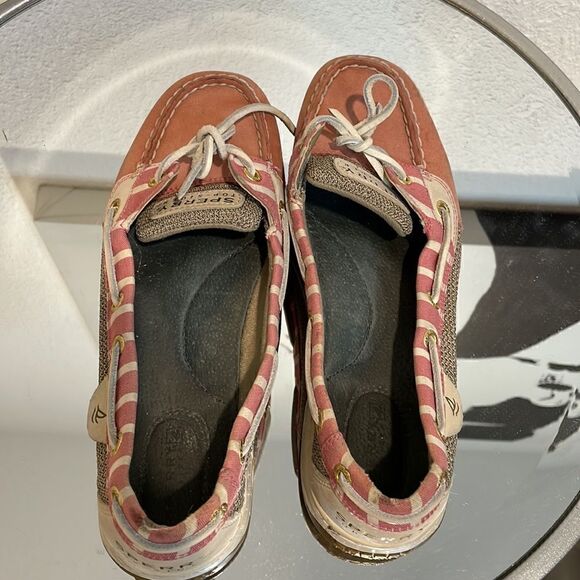 Sperry Angelfish Stripe Leather Boat Shoes pink and tan size 7.5 - Picture 6 of 9